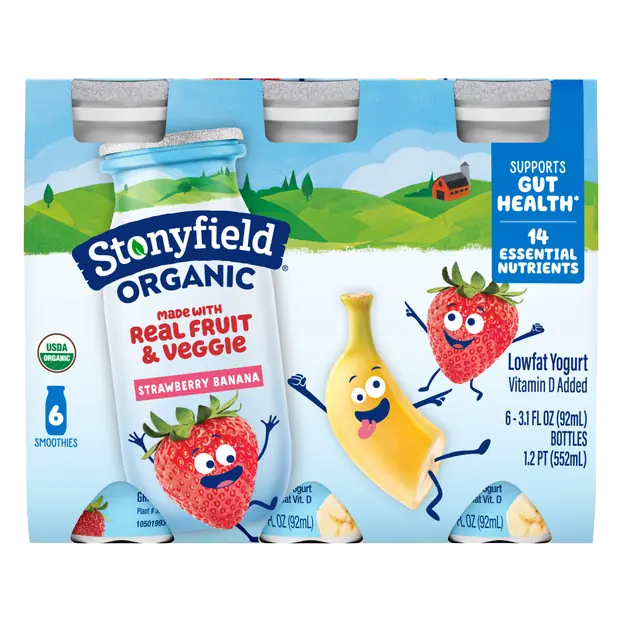 Organic Kids Low Fat Strawberry Banana Yogurt Smoothies - 6 ct