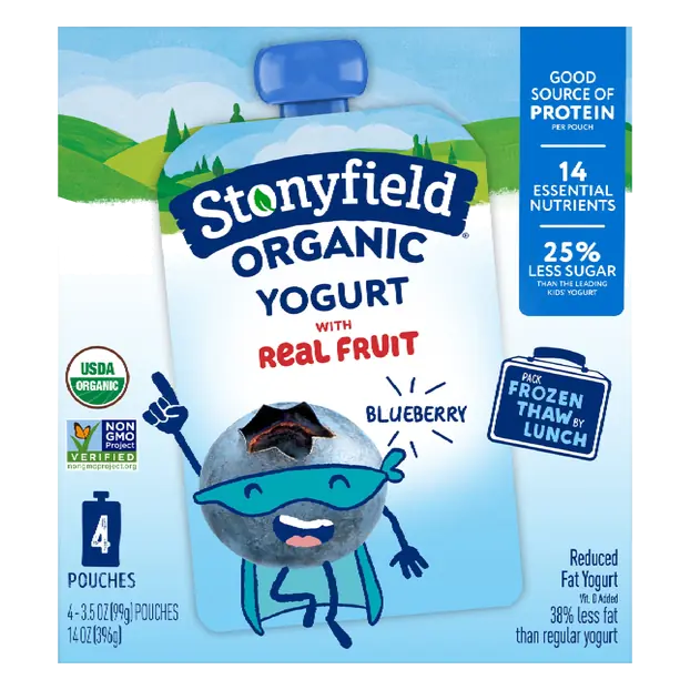 Organic Kids Reduced Fat Blueberry Yogurt Pouch - 4 ct