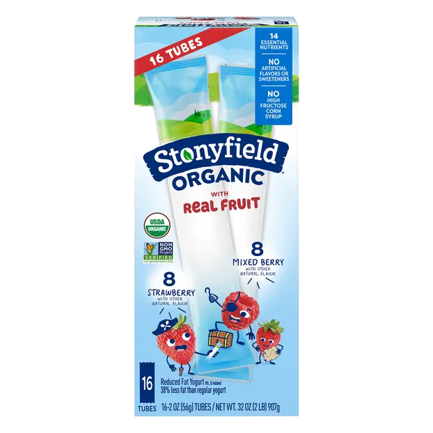 Organic Kids Reduced Fat Strawberry/Mix Berry Yogurt Tubes 16ct