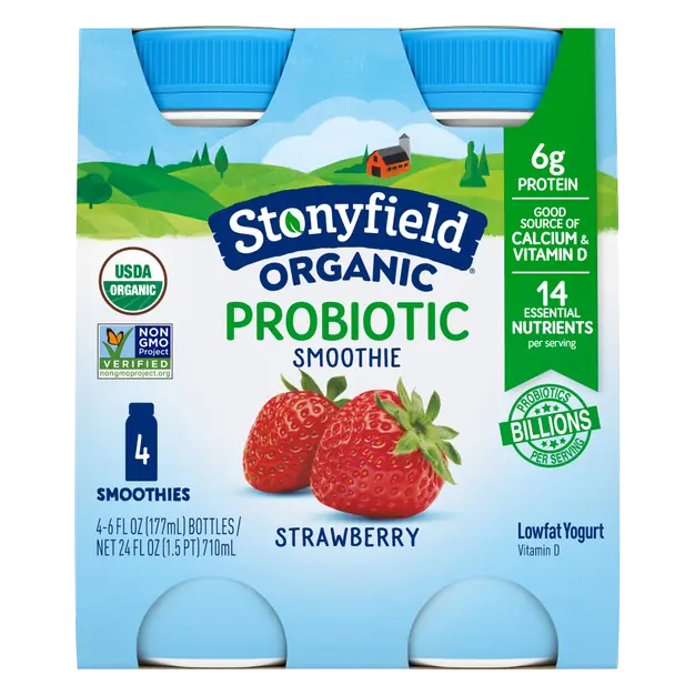 Organic Probiotic Low Fat Strawberry Yogurt Smoothies - 4 ct