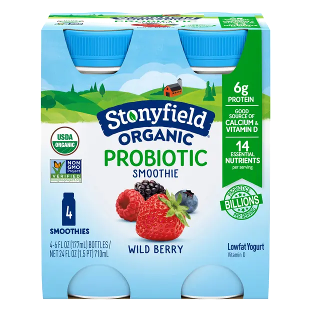Organic Probiotic Low Fat Wild Berry Yogurt Smoothies - 4 ct