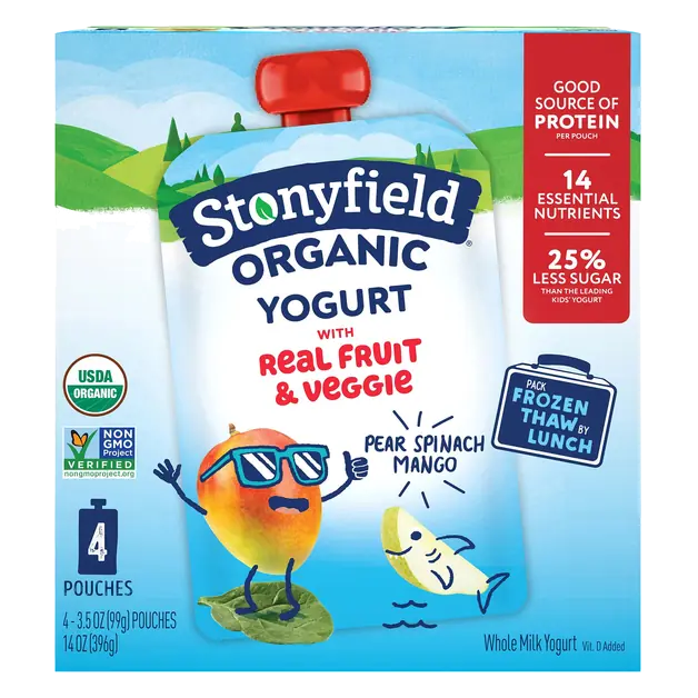 Organic Whole Milk Pear Spinach Mango Yogurt Pouch - 4 ct