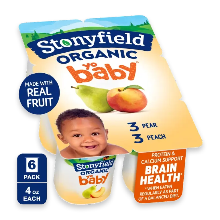 YoBaby Pear & Peach Whole Milk Baby Yogurt, 4 oz Cups, 6 ct Pack