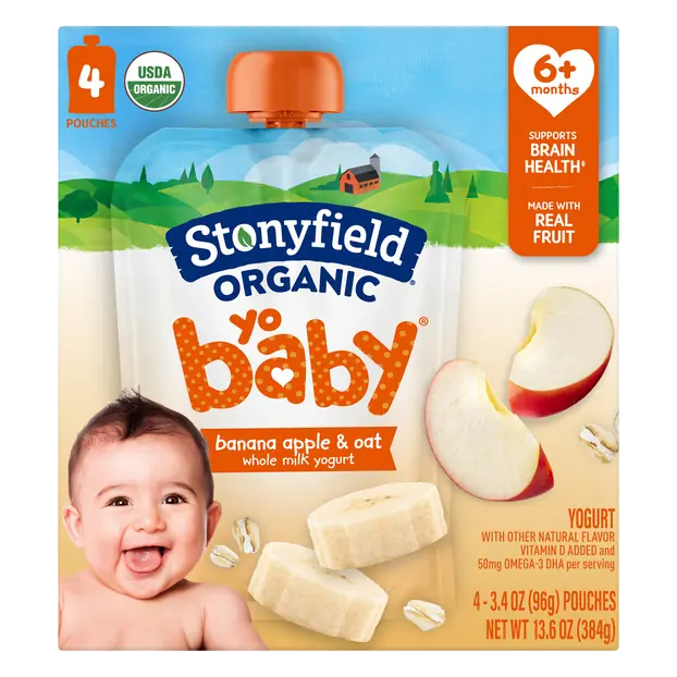 Organic YoBaby Whole Milk Banana & Oat Yogurt Pouch - 4 ct