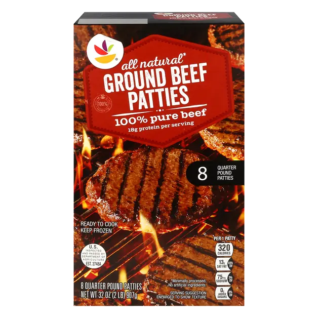 All Natural 100% Pure Ground Beef Patties - 8 ct Frozen