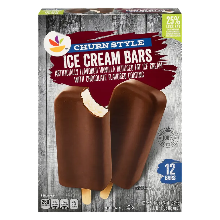 Churn Style Reduced Fat Vanilla Ice Cream Bars - 12 ct