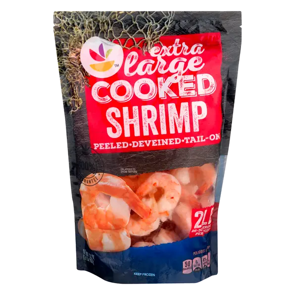 Cooked Tail-On Peeled XL Shrimp 26-30 ct per lb Frozen