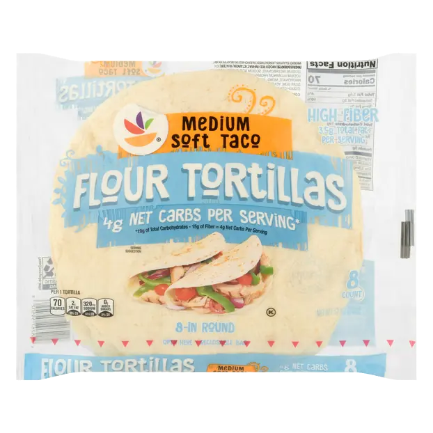 High Fiber Soft Medium Taco Flour Tortillas 8 Inch - 8 ct