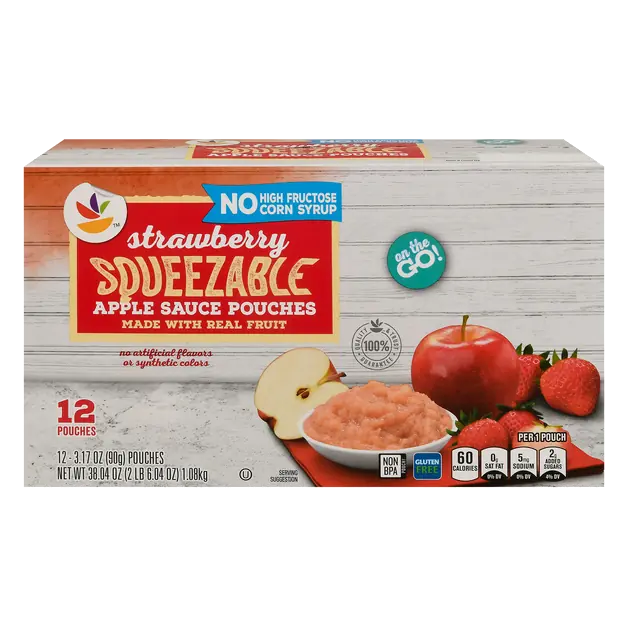 Squeezable Strawberry Applesauce Pouches - 12 ct
