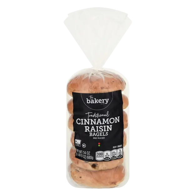 The Bakery Traditional Cinnamon Raisin Pre-Sliced Bagels 6 ct