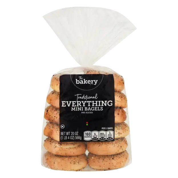The Bakery Traditional Mini Everything Pre-Sliced Bagels 12 ct