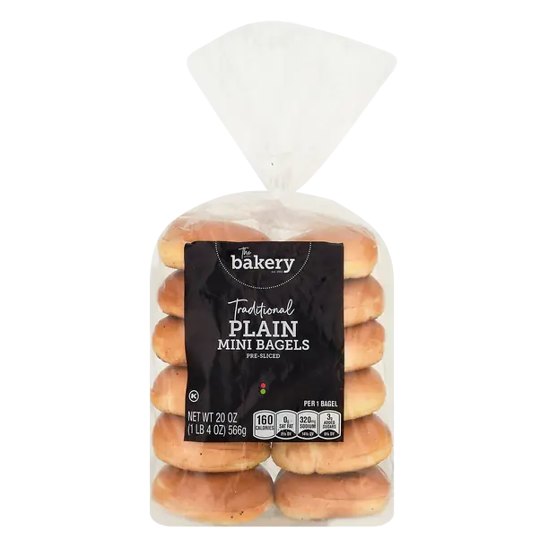 The Bakery Traditional Mini Plain Pre-Sliced Bagels - 12 ct