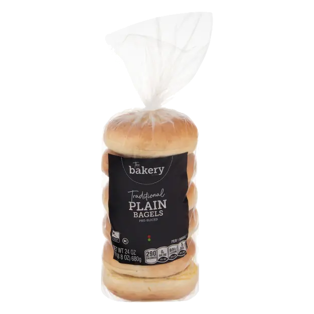 The Bakery Traditional Plain Pre-Sliced Bagels - 6 ct
