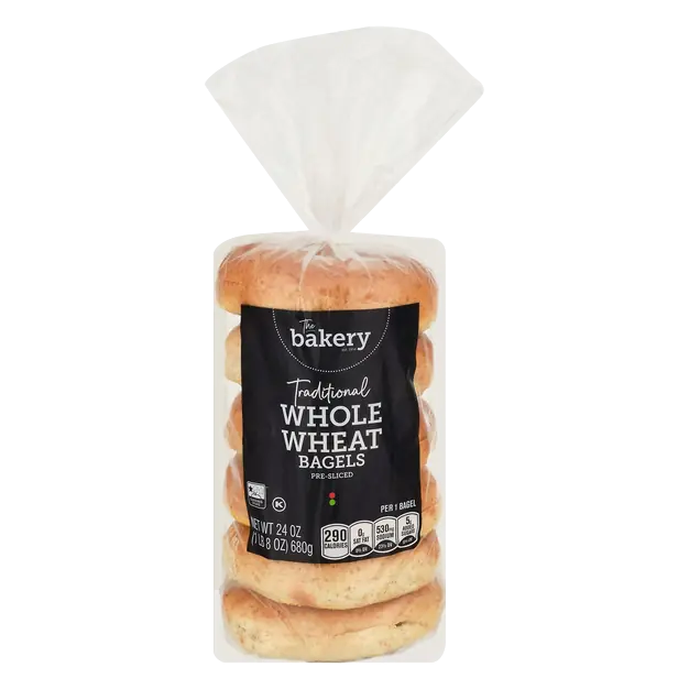 The Bakery Traditional Whole Wheat Pre-Sliced Bagels - 6 ct