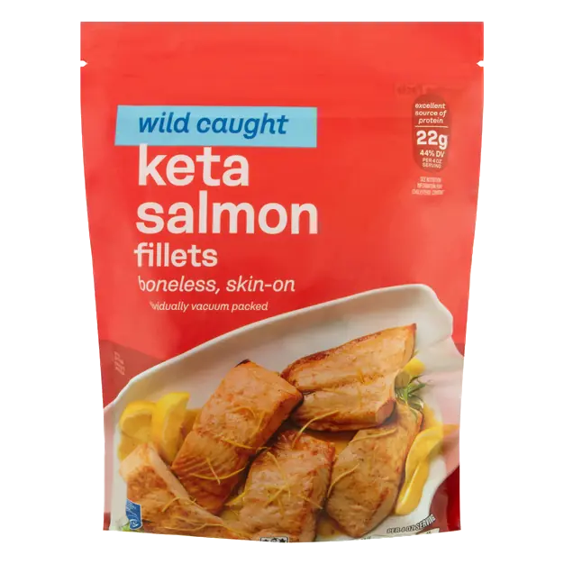 Wild Caught Boneless Skin-On Keta Salmon Fillets Frozen
