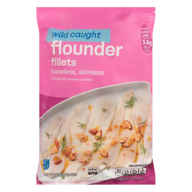 Wild Caught Boneless Skinless Flounder Fillets Frozen