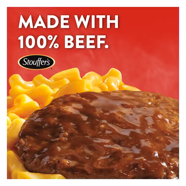 Salisbury Steak Roasted Patty Made with Beef Topped with Onions & Gravy with Macaroni & Cheese