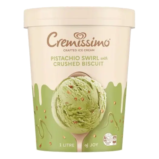 Cremissimo Pistachio Swirl With Crushed Biscuit Ice Cream Tub
