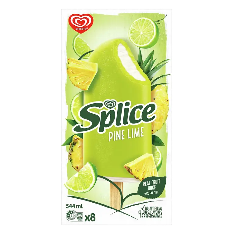 Splice Fruit Ice Confection Refreshment Pine Lime No Artificial Colours, Flavours or Preservatives