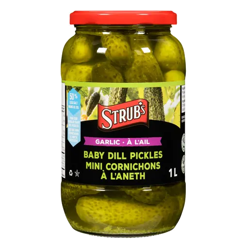 Baby Dill Pickles Garlic 50% Less Salt 1 L