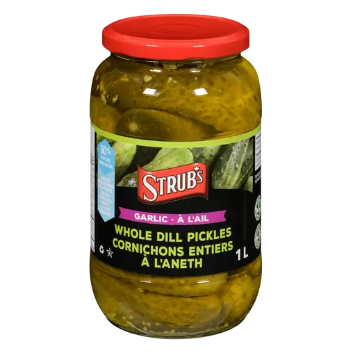 Strub's Whole Dill Pickles 50% Less Salt Garlic 1 L