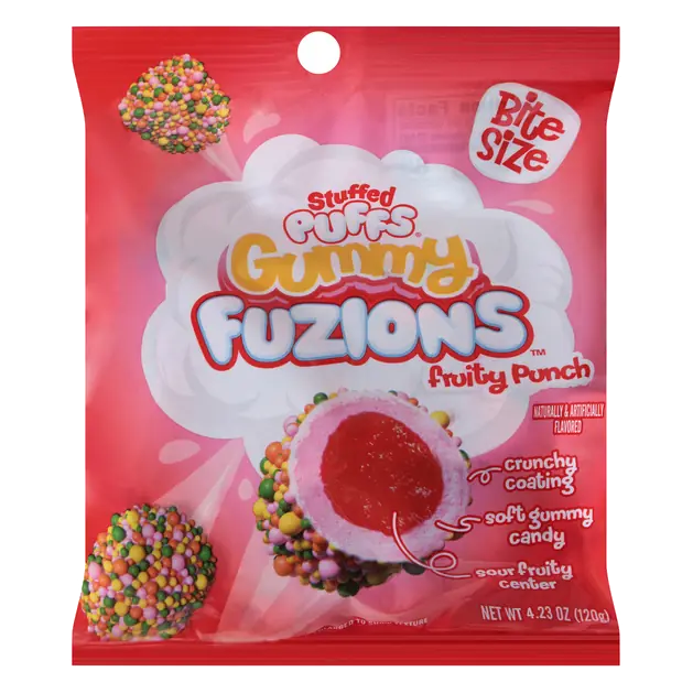 Stuffed Puffs Gummy Fuzions Fruity Punch Bite Size Candy 4.23 oz