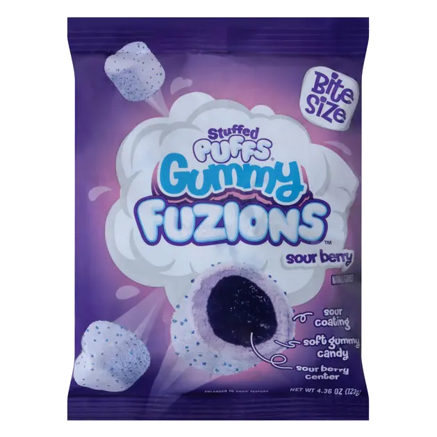 Stuffed Puffs Gummy Fuzions Sour Berry Bite Size Candy 4.36 oz
