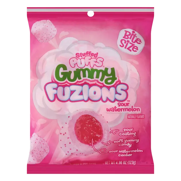 Stuffed Puffs Gummy Fuzions Sour Watermelon Bite Size Candy 4.36 oz