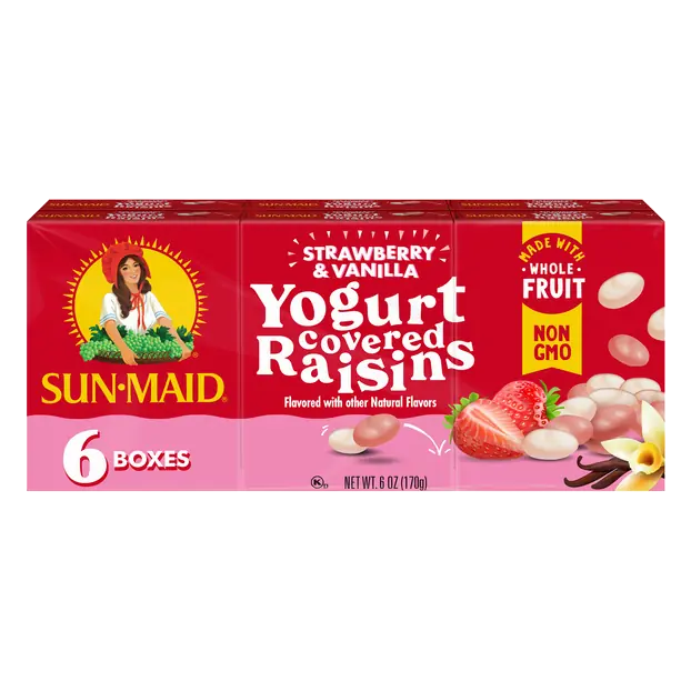 Strawberry & Vanilla Yogurt Covered Raisins Boxes - 6 ct