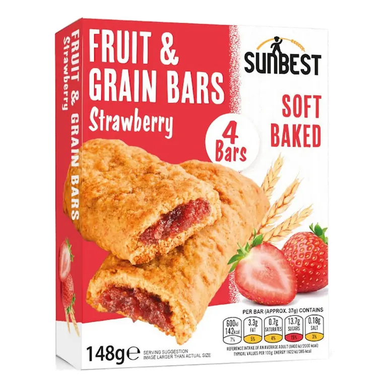 Sunbest 4 Pack Strawberry Fruit & Grain Bars (4x 37g)