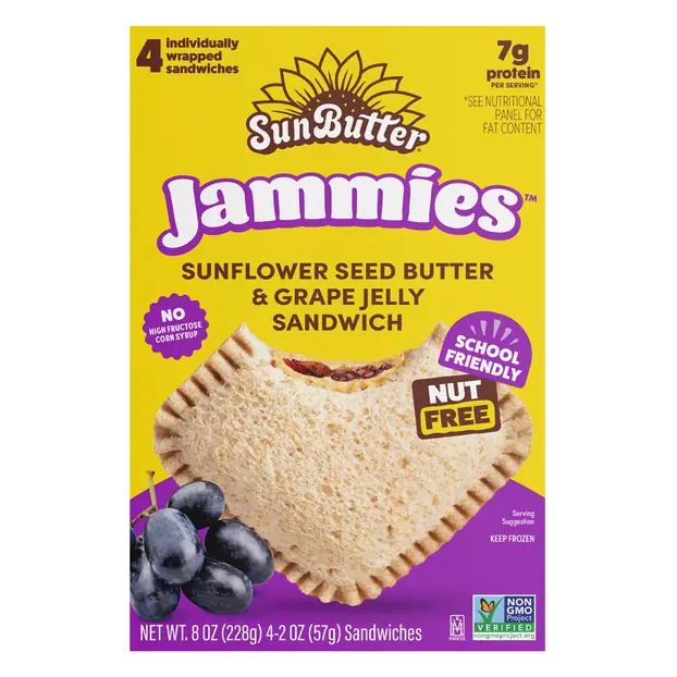 Jammies Nut Free Sunflower Seed Butter Grape Jelly Sandwich 4 ct