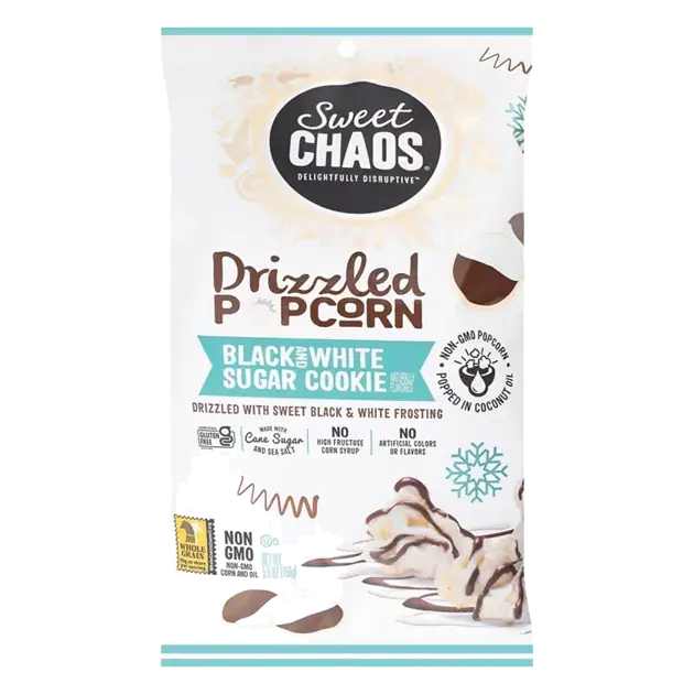 Black and White Sugar Cookie Drizzled Popcorn
