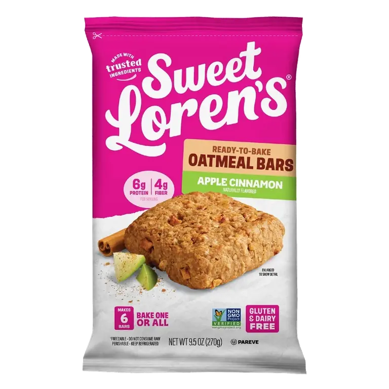 Sweet Loren's Apple Cinnamon Oatmeal Bars, Gluten Free & Vegan, 9.5oz/6ct