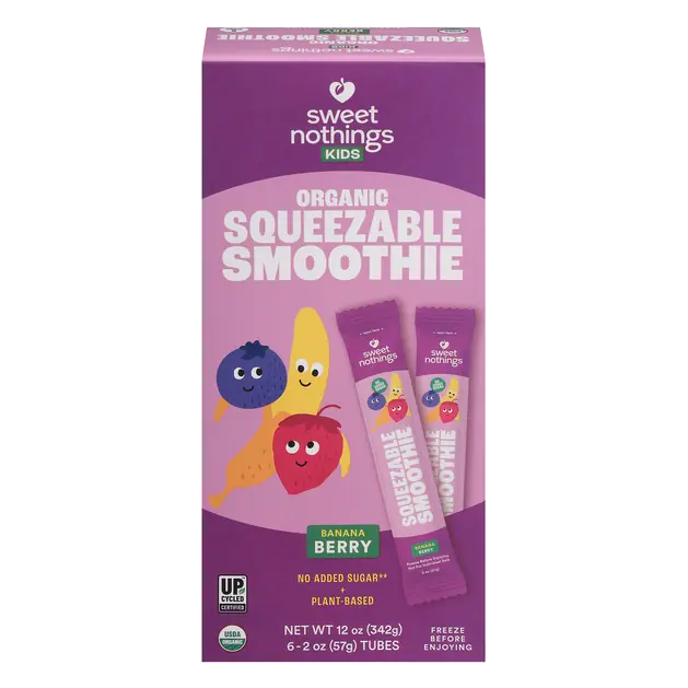 Sweet Nothings Kids Organic Squeezable Smoothie, Banana Berry, 6-2 oz Tubes