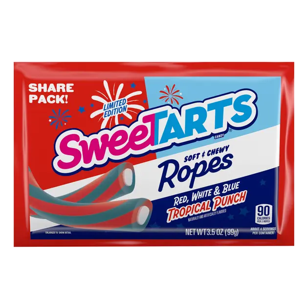 Sweetarts Ropes, Red White & Blue, Tropical Punch Share Pack