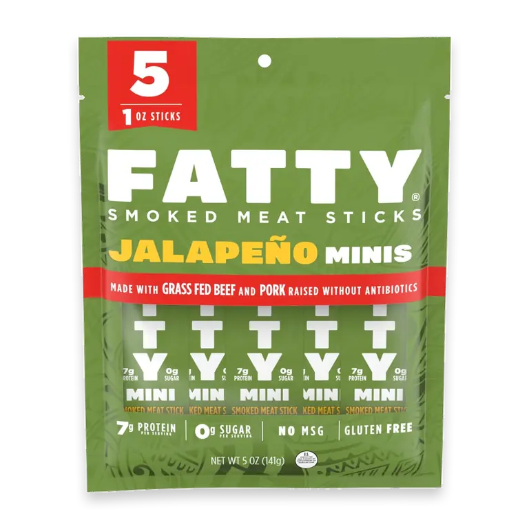 FATTY Meat Sticks, Grass-Fed Beef, 7g Protein Per Stick, Jalapeno