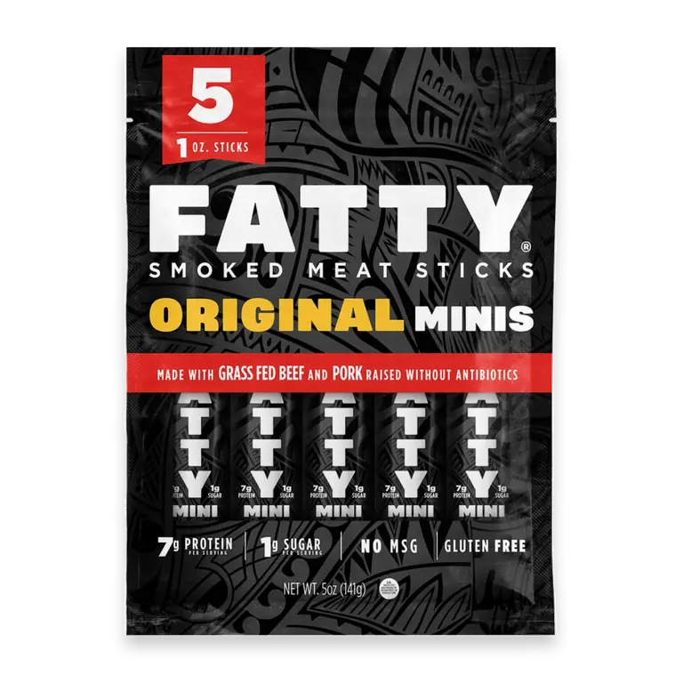 FATTY Meat Sticks, Grass-Fed Beef, 7g Protein Per Stick, Mini Original