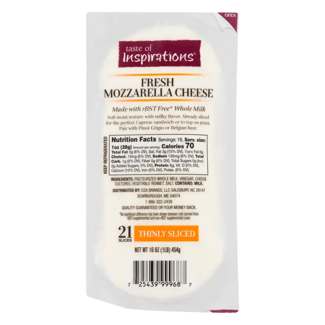 Fresh Mozzarella Cheese Log Thinly Sliced - 21 ct