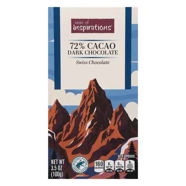 Swiss Dark Chocolate Candy Bar 72% Cacao