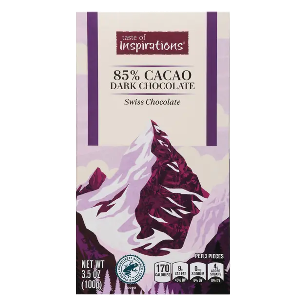 Swiss Dark Chocolate Candy Bar 85% Cacao