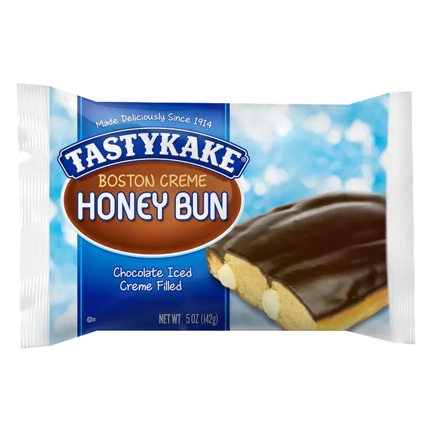 Tastykake Boston Creme Honey Bun, Creme Filled and Chocolate Iced Individually Wrapped Pastry, 5 oz