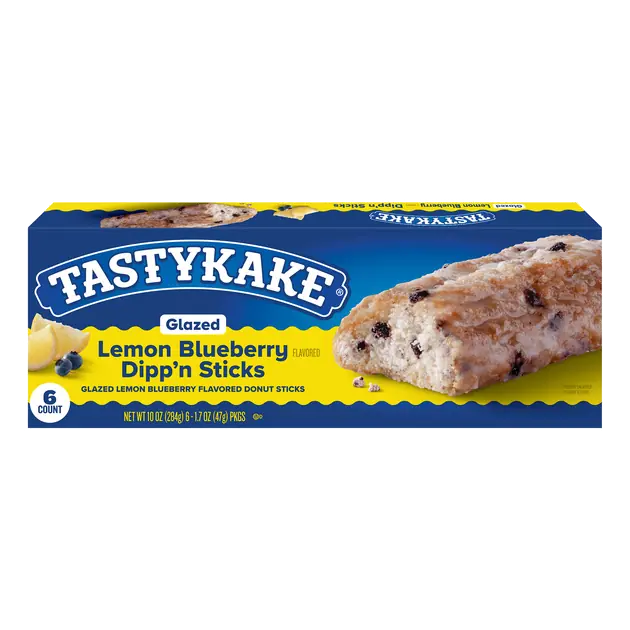 Tastykake Glazed Lemon Blueberry Flavored Dipp'n Sticks, Lemon Blueberry Donut Sticks, 10 oz, 6 Ct