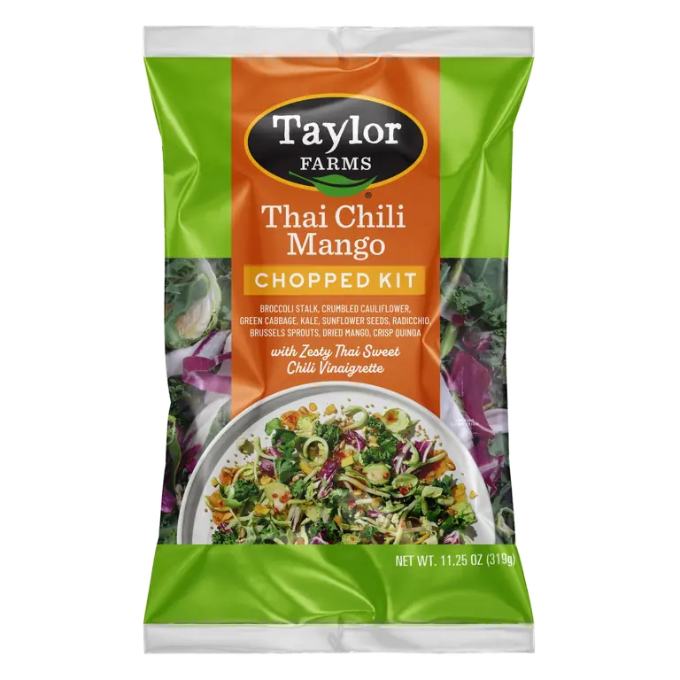 Thai Chili Mango Shredded Broccoli Stalk, Crumbled Cauliflower, Green Cabbage, Kale, Sunflower Seeds, Radicchio, Brussels Sprouts, Dried Mango, Crisp Quinoa with Zesty Thai Sweet Chili Vinaigrette Cho