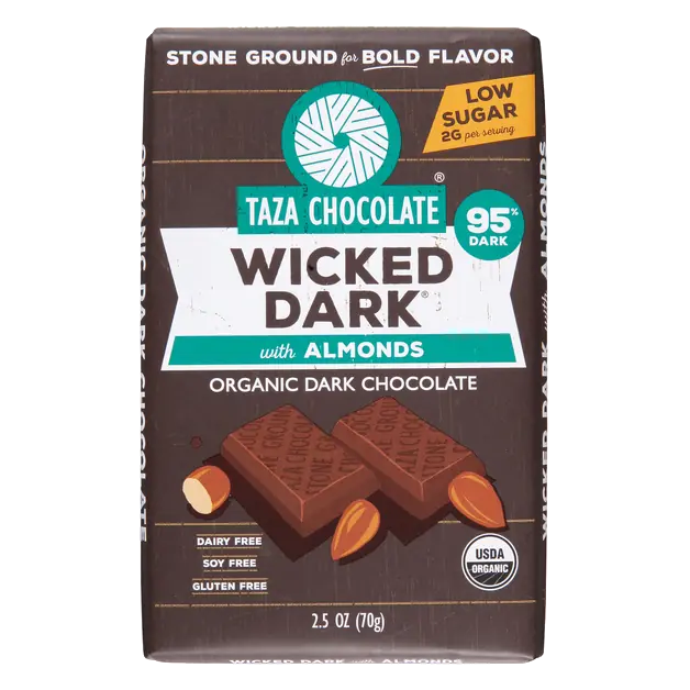 Organic Gluten Free Wicked 95% Dark Chocolate with Almonds Candy Bar