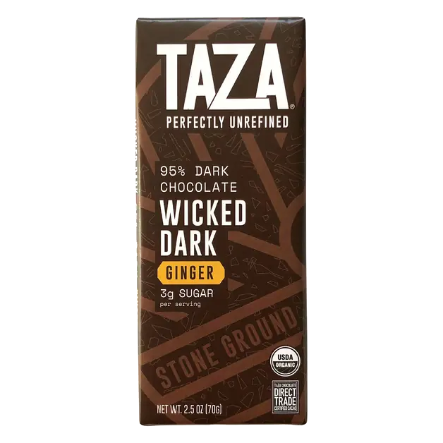 Organic Wicked Dark Dairy Free Ginger 95% Dark Chocolate Candy Bar