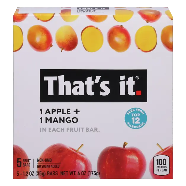 Gluten Free No Sugar Added 1 Apple + 1 Mango Fruit Bars - 5 ct