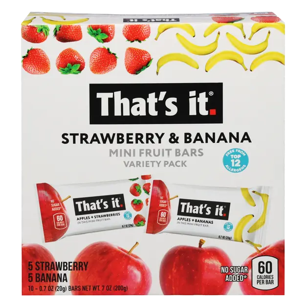 Gluten Free No Sugar Added Strawberry/Banana Mini Bars 10 ct