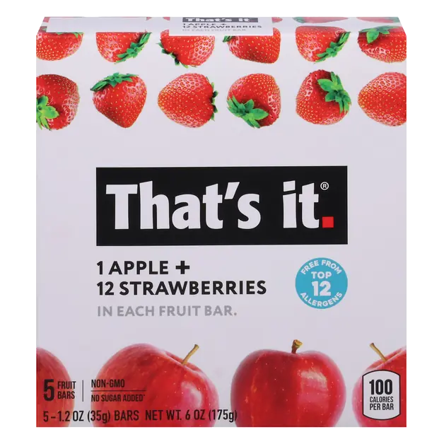 No Sugar Added 1 Apple + 12 Strawberries Fruit Bars - 5 ct