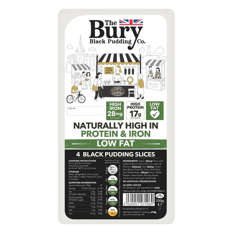 The Bury Black Pudding Company 4 Traditional Black Pudding Slices 230g