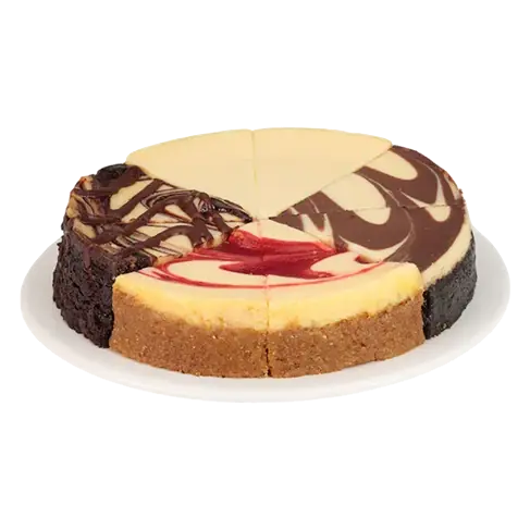 Variety Cheesecake, New York Style, Chocolate Marble, Strawberry Swirl, Brownie